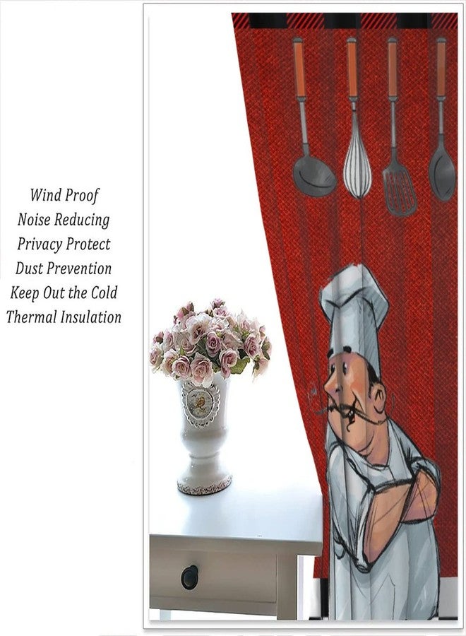YCness Chef Kitchen Curtain for Window, Fat Cook Theme for Bedroom Living Room, Red Black Buffalo Check Plaid Drape 2 Panel Set, 42x45 Inch - Image 4